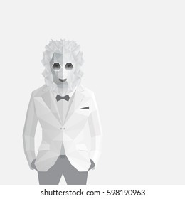 Stylish lion in white jacket .White background.