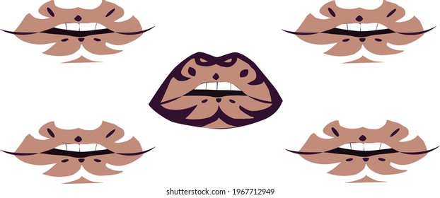 Dibujo vectorial de color silencioso labios estilizados