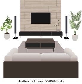 Stylish living room with sofa and TV