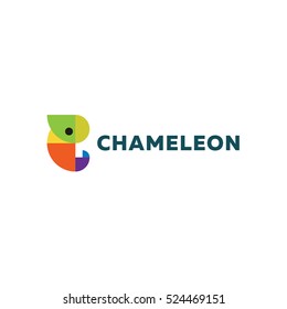 Stylish lizard chameleon logo illustration of the geometric design of flat art