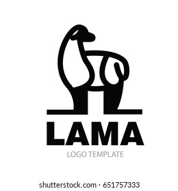 Stylish llama - color stylized linear drawing of standing llama