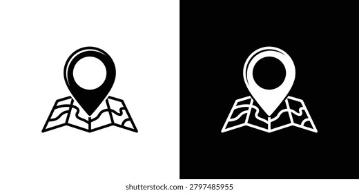Stylish location pin icon placed on a minimalist map symbol design for navigation and travel purposes