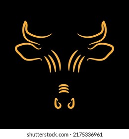 stylish logo for business and work from a bull and a cow in gold color on a black background