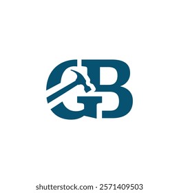 A stylish logo design featuring the letters 'GB' creatively integrated with a hammer graphic, all in blue against a plain white backdrop, symbolizing construction and craftsmanship.