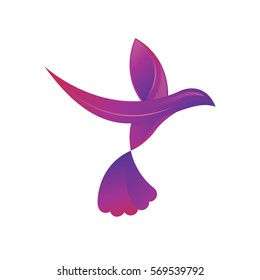 Stylish Logo Illustration Of A Purple Bird Flying