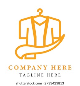 A stylish logo of an orange suit jacket on a hanger with a swirling accent, representing formal wear, business attire, or custom tailoring.