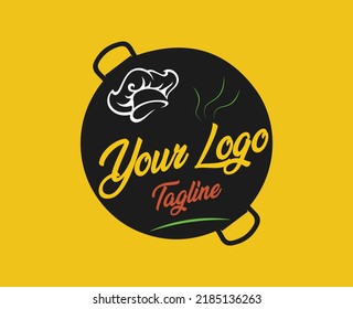 Plantilla de logotipo elegante para cafés y restaurantes. Logo circular de estilo indio y nepalí de Karahi. Diseño del logotipo de Creative Multipropósito.