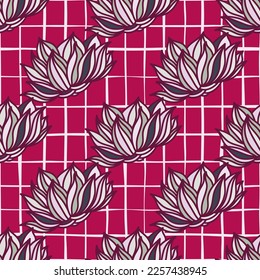 Las elegantes flores de loto se caracterizan por un patrón impecable. Un adorno floral de decoración impecable. Estilo Doodle. Diseño para tela, impresión textil, envoltura, cubierta. Ilustración del vector