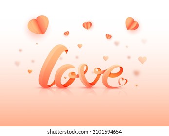 Stylish Love Font With Paper Cut Hearts Decorated On Pastel Red And White Background For Happy Valentine's Day Concept.