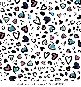 Stylish Love Pattern with Hearts in Futuristic Cartoon Design. Vector Illustration