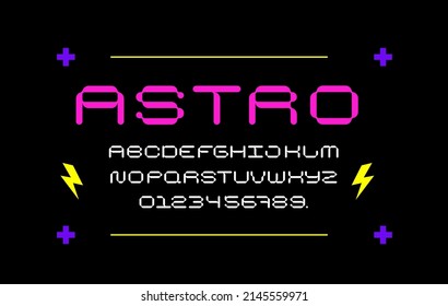 Stylish low font. Cyber display type. Modern alphabet. Futuristic interface design. Vector typography illustration