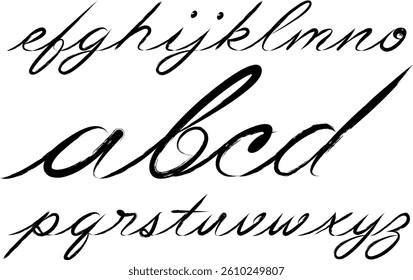Stylish lowercase brush calligraphy letters A to Z in vector format. Handwritten and elegant, perfect for modern designs, logos, invitations, and typography projects.