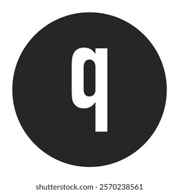 Stylish lowercase letter ‘q’ in white, framed by a solid black circle. Perfect for modern logos, branding elements, or sleek typography design projects