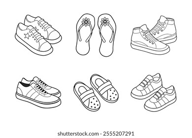 Stylish Low-Top Sneakers Illustration: Monochrome Line Art