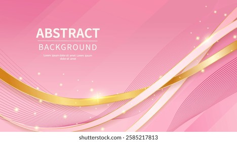 Stylish and luxurious abstract background in pink with gold lines and glittery decorative elements for invitations, certificates, award nominations and covers