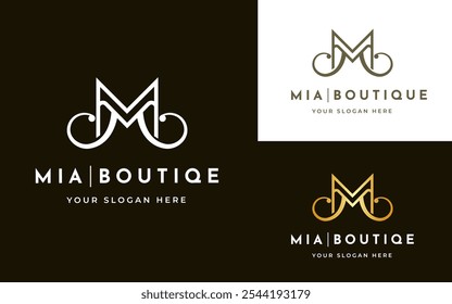 Elegante Vector con logotipo de letra inicial M. Letra inicial M Monograma Elegante Logo Inspiración. Carácter del logotipo de la letra M dorada de Premium. Ilustración del logotipo del Vector del alfabeto