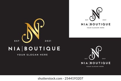 Elegante Luxo Elegante inicial letra N Logo Vetor. Letra inicial N Monograma Inspiração de logotipo elegante. Carta Dourada Premium N Caracter de logotipo. Ilustração de logotipo de vetor de alfabeto