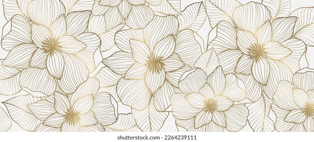 Stylish luxury vector illustration with golden flowers and leaves on a light beige background for decor, covers, design, creativity