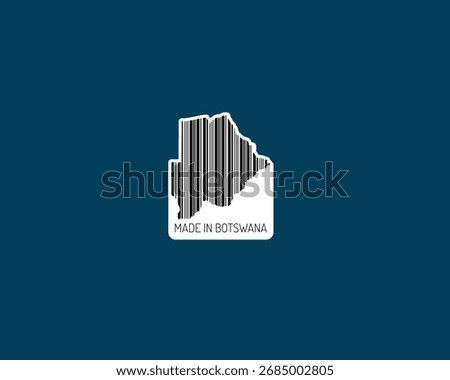 Stylish "Made in Botswana" barcode map design. Ideal for packaging, branding, export visuals, e-commerce, and national identity projects. Clean and modern look.	