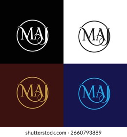 Diseño elegante del logotipo del monograma de MAJ en formato del círculo
