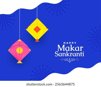stylish makar sankranti wishes background with hanging kites vector