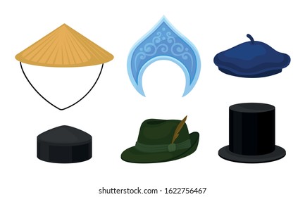 Stylish Male and Female Headwear Isolated on White Background Vector Set