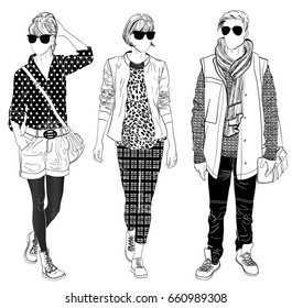 Stylish male and female street fashion