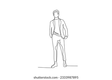 A stylish man in autumn. Autumn one-line drawing