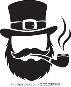 Hombre elegante con barba y sombrero fuma pipa