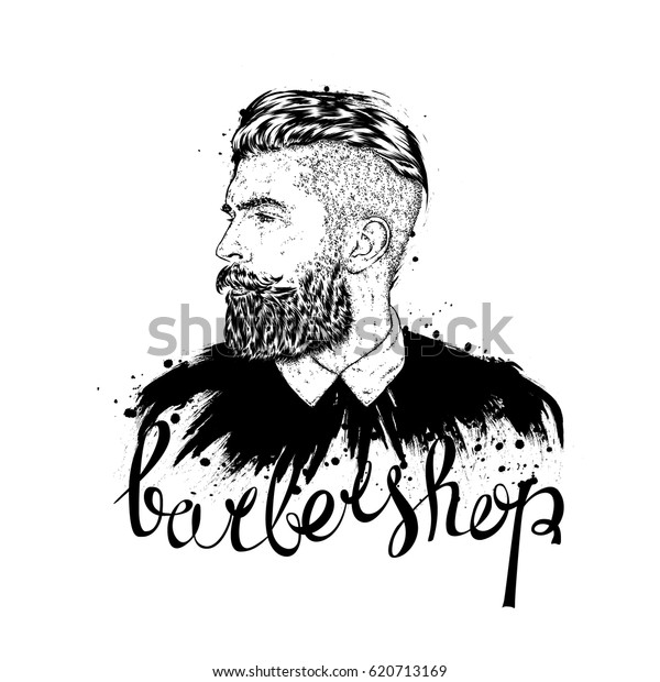 Stylish Man Beard Man Long Hair Stock Vektorgrafik
