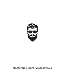 Stylish man with beard and sunglasses minimalist vector icon sunglasses portrait silhouette grooming masculine character gentleman accessory