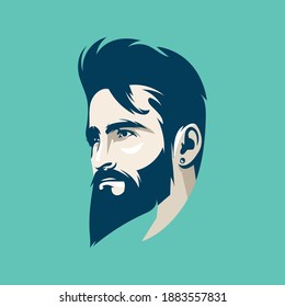 Stylish man with beard. Man vector. Character design. Cartoon. Barber shop logo