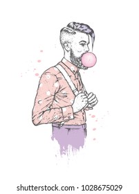 Stylish man with a beard. Vector illustration for a card or poster. Barbershop. Hipster.