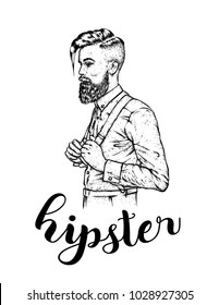 Stylish man with a beard. Vector illustration for a card or poster. Barbershop. Hipster.