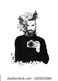 Stylish man with a beard. Vector illustration for a card or poster. Barbershop. Hipster.