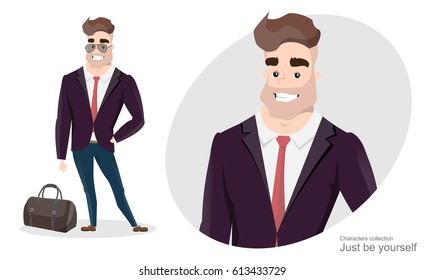 Stylish man in business suit with a bag. Office Style. Modern business style. A handsome man in strict suit.