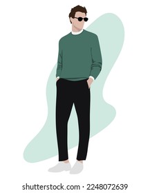 Stylish man. Cartoon male characters. Men in fashion clothes. Flat style vector illustration.