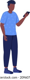 Stylish man with cellphone semi flat color vector character. Standing figure. Full body person on white. Phubbing isolated modern cartoon style illustration for graphic design and animation