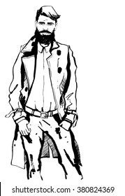 stylish man in coat with beard