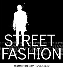 Stylish man in a coat and trousers. Vector illustration. Fashion & Style. Clothes and accessories.