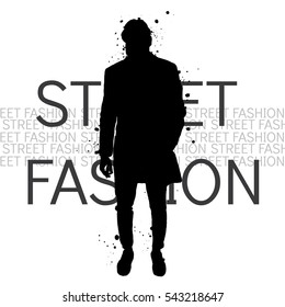 Stylish man in a coat and trousers. Vector illustration. Fashion & Style. Clothes and accessories.