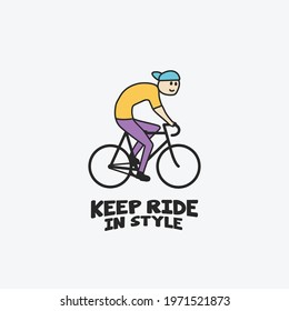 Stylish man cycling on bicycle hand drawn cute cartoon vector illustration