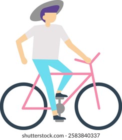 Stylish man enjoying a leisurely bike ride under the sun, embracing an active and healthy lifestyle while cycling through the vibrant urban landscape on a warm summer day