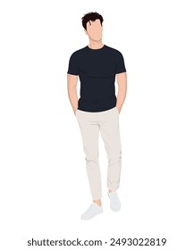 Hombre elegante en ropa de moda sobre un fondo blanco. Ilustración vectorial en estilo plano