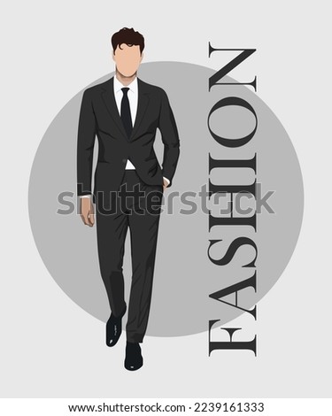 Stylish man in a flat style on an interesting background with the inscription fashion, vector illustration.