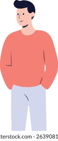 Stylish Man with Hands in Pocket Wearing Light Orange Sweatshirt and Ash Pants | Urban Casual Vector Illustration