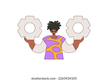 Stylish man holding gears. Idea theme.