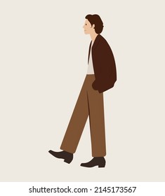 A stylish man in a leather jacket and cowboy boots. Illustration in flat style.