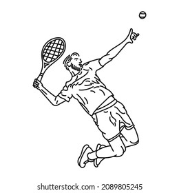 stylish man line art playing tennis