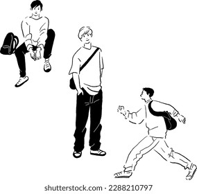 Stylish man line drawing vector illustration set